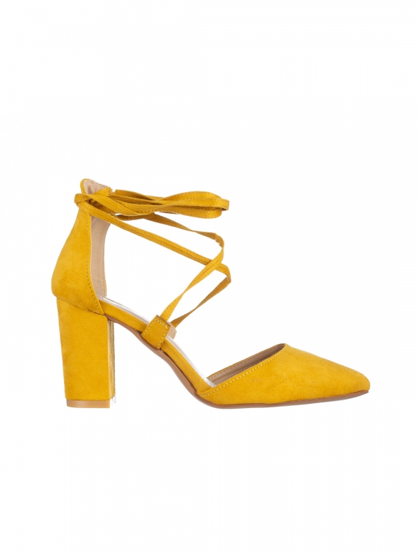 Tasia sárga női cipő sarokkal, textil anyagból készült, 6 - Kalapod.hu