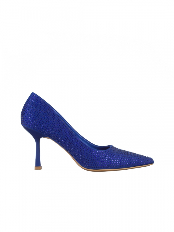 Inga kék női cipő sarokkal, textil anyagból készült, 6 - Kalapod.hu