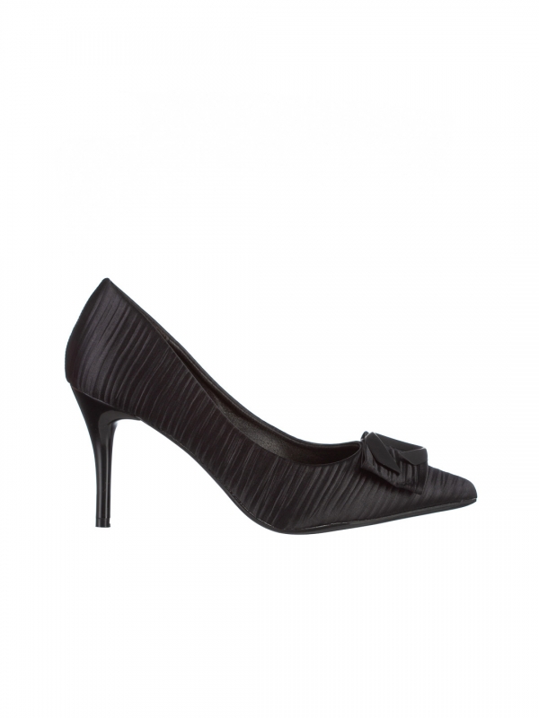 Fauna fekete női cipő sarokkal, textil anyagból készült, 6 - Kalapod.hu