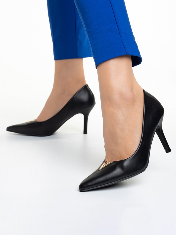 Laurissa fekete női cipő sarokkal, műbőrből készült, 3 - Kalapod.hu