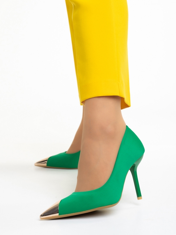 Melany zöld női cipő sarokkal, textil anyagból készült, 3 - Kalapod.hu