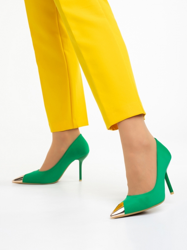 Melany zöld női cipő sarokkal, textil anyagból készült, 4 - Kalapod.hu