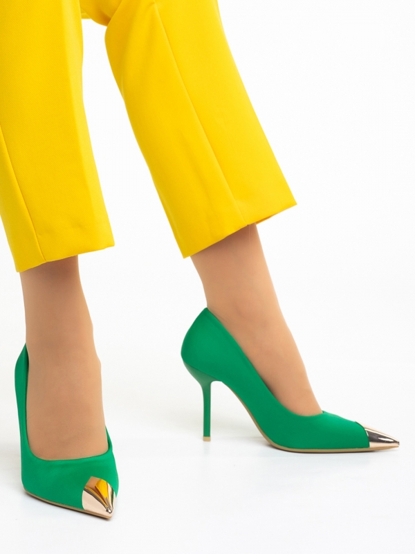 Melany zöld női cipő sarokkal, textil anyagból készült, 2 - Kalapod.hu