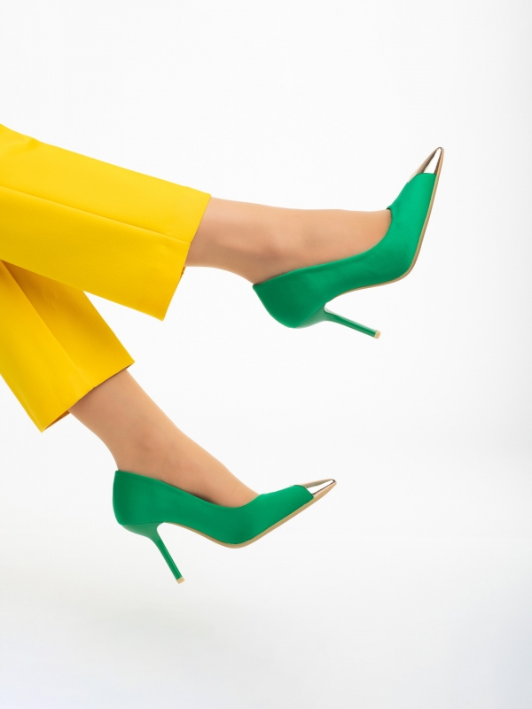 Melany zöld női cipő sarokkal, textil anyagból készült, 6 - Kalapod.hu