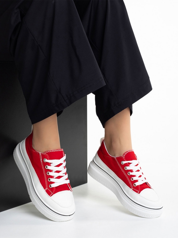 Siona piros női tornacipő, textil anyagból készült, 2 - Kalapod.hu