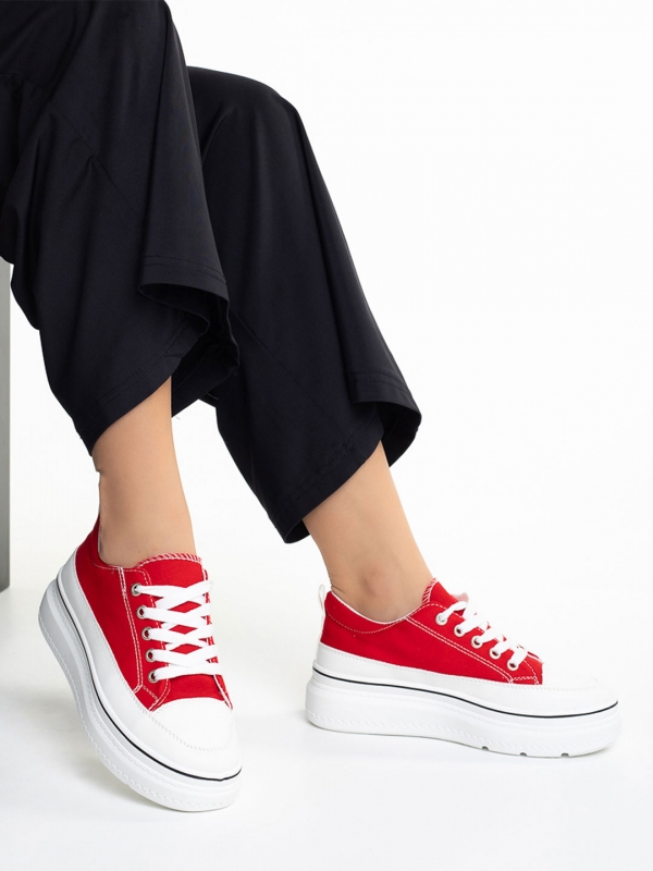 Siona piros női tornacipő, textil anyagból készült, 3 - Kalapod.hu