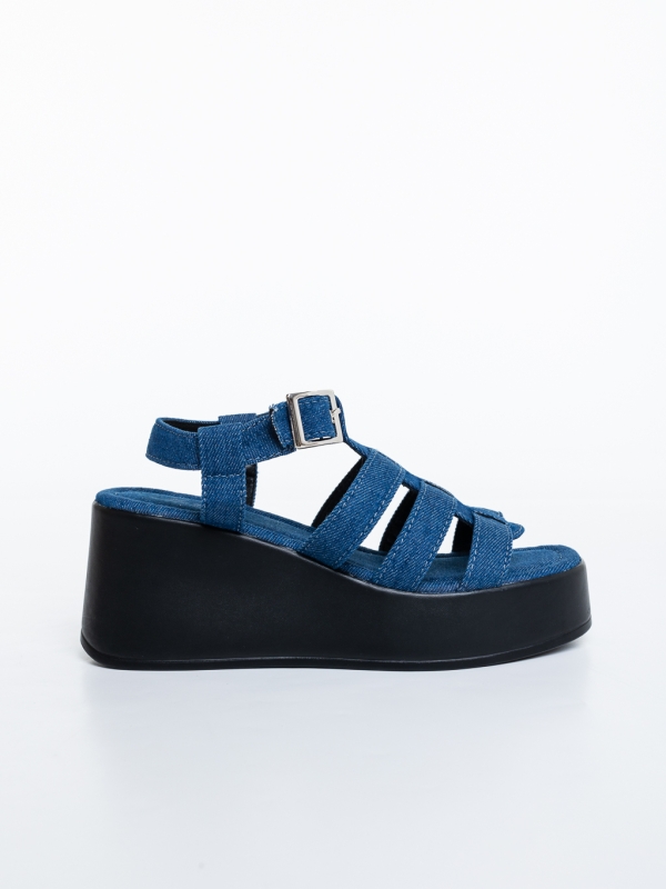 Hamada sötét kék női platformos szandál textil anyagból, 5 - Kalapod.hu