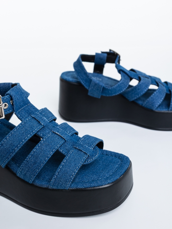 Hamada sötét kék női platformos szandál textil anyagból, 6 - Kalapod.hu
