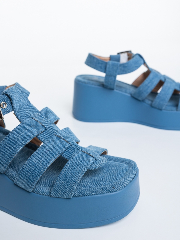 Hamada világos kék női platformos szandál textil anyagból, 6 - Kalapod.hu