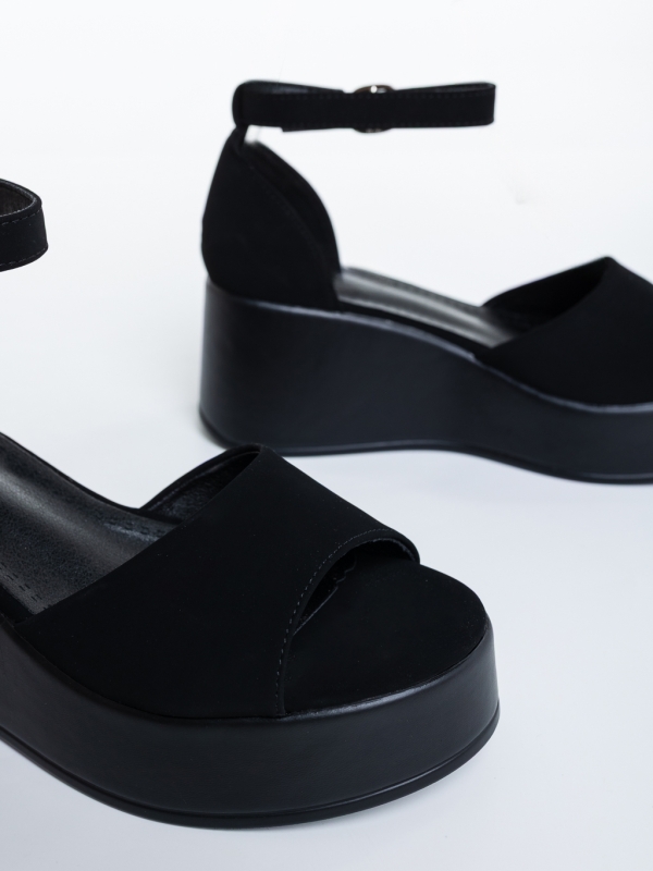 Karida fekete női platformos szandál textil anyagból, 6 - Kalapod.hu