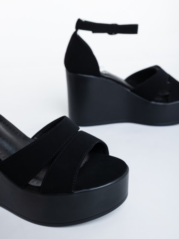 Tohana fekete női platformos szandál textil anyagból, 6 - Kalapod.hu