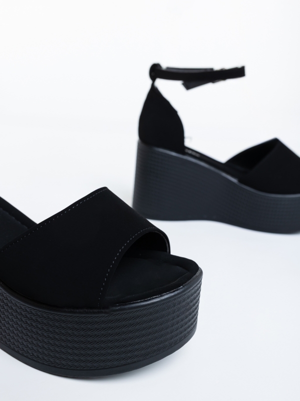 Radara fekete női platformos szandál textil anyagból, 6 - Kalapod.hu