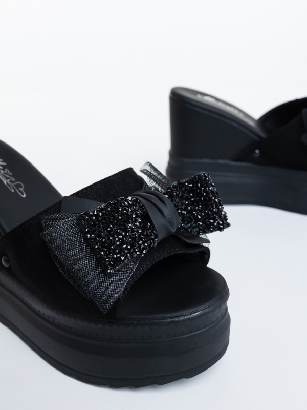 Aneira fekete női platformos papucs textil anyagból, 6 - Kalapod.hu