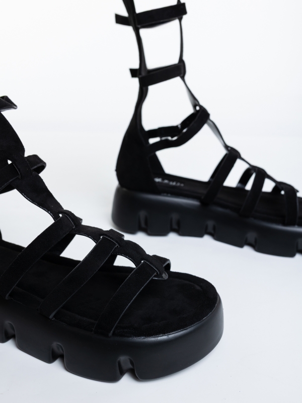 Lianda fekete női  platformos szandál textil anyagból, 6 - Kalapod.hu