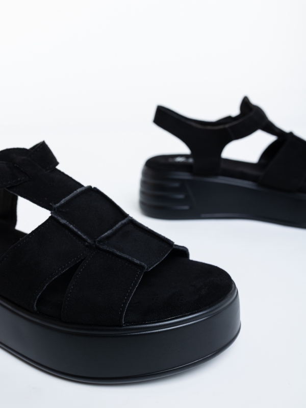 Varaha fekete női platformos szandál textil anyagból, 6 - Kalapod.hu