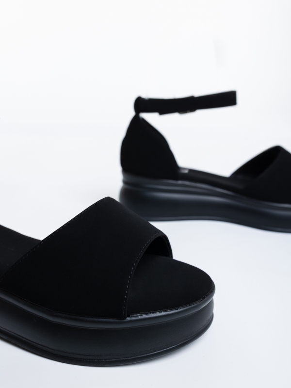 Tenuria fekete női  platformos szandál textil anyagból, 6 - Kalapod.hu