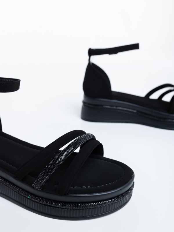 Dasima fekete női  platformos szandál textil anyagból, 6 - Kalapod.hu