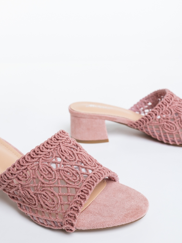Soulana rózsaszin női magassarkú papucs textil anyagból, 6 - Kalapod.hu